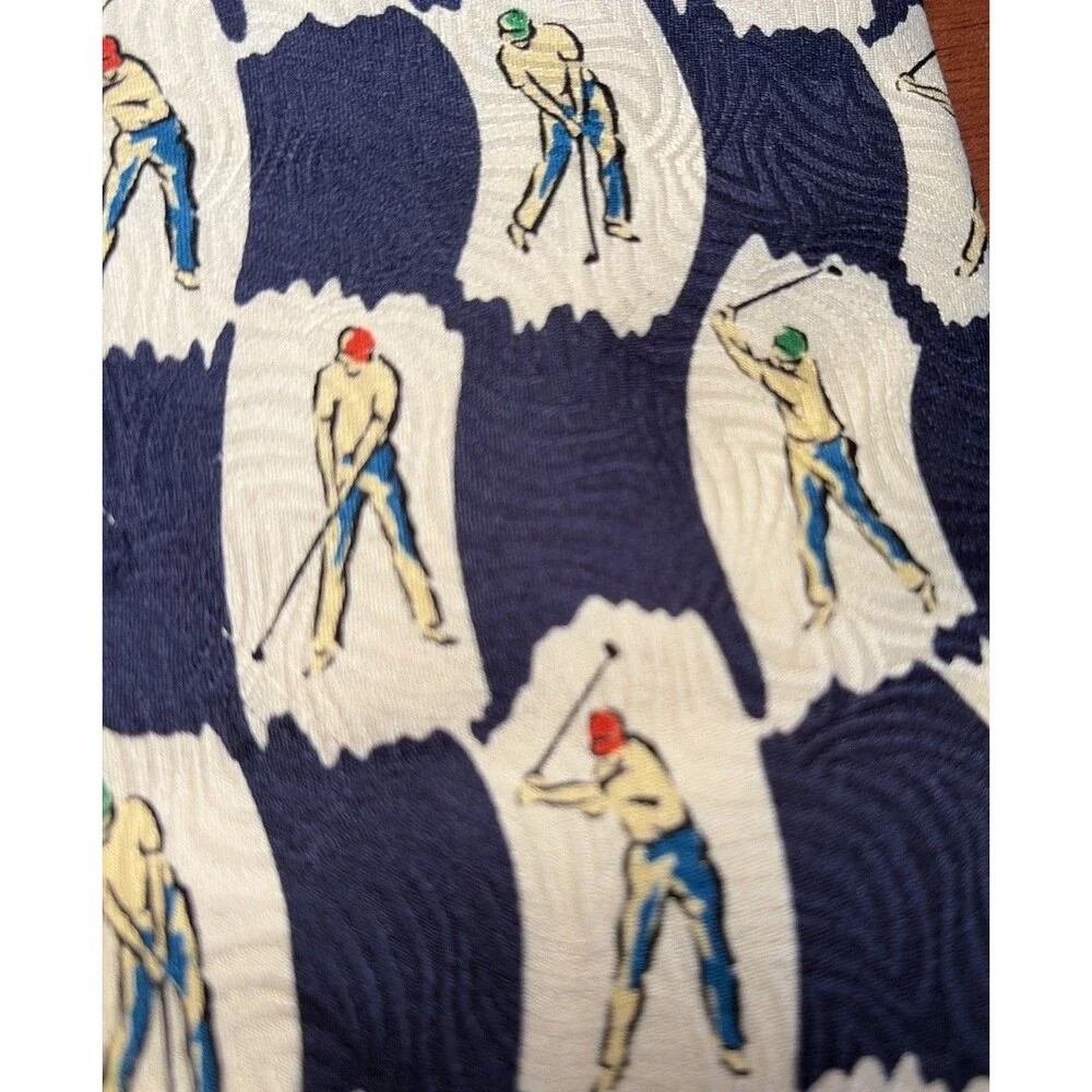 Paul Frederick Blue Golfer Print 100%‎ Silk Mens Necktie 3